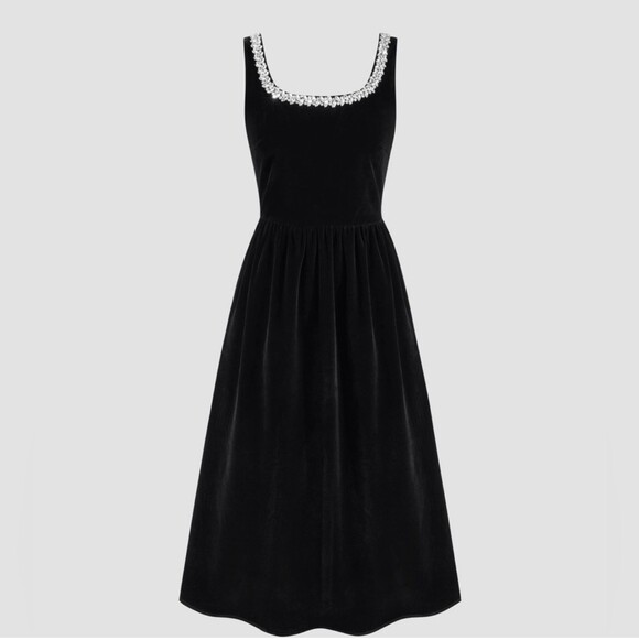 Cider Dresses & Skirts - Cider Velvet Embellished Neckline Dress Black Velvet L Jeweled